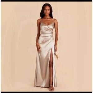Birdy Grey Y2K Fairy‎ Shiny Satin Long Bridesmaid Prom Leg Slit 90s HOCO Dress S